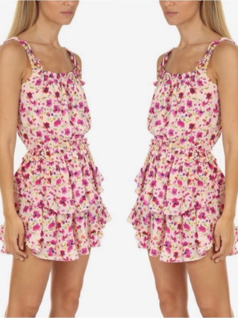 Misa Los Angeles Pink Floral Ruffled Mini Dress